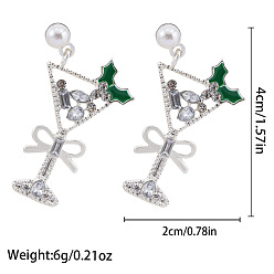 Drink Рождественские серьги-гвоздики из сплава, с эмалью, стразами, акрилом и пластиковыми жемчужинами, платина, платина, пить, 40x20 мм