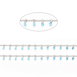 Sky Blue Brass Handmade Beaded Chain, Curb Chains, with Enamel, Long-Lasting Plated, Unwelded, with Spool, Sky Blue, 2x1.5x0.8mm, Charm: 6x2x2mm, about 32.8 Feet(10m)/roll