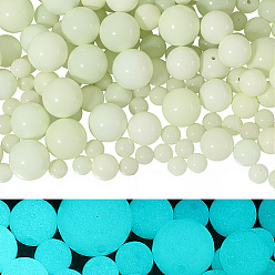 Голубой 100 шт. 4 стили светящиеся круглые стеклянные бусины, имитация нефрита, светится в темноте, голубой, 6~12 мм, отверстие : 1.1~2 мм