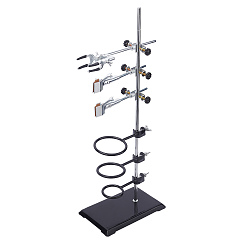 Black 2 Sets 2 Style Iron Lab Stand Support Retort Ring Setswith Condensing Tube Tongs, Flask Clamp, Grip Clips, Base and Pole, for Chemistry or Physics Lab Work, Black, 160~185x63~91x22~22.5mm, Inner Diameter: 50~77.5mm, 1Set/Style