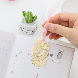 Rectangle Металлические закладки сакуры с розовой лентой, Золотая латунная полая закладка в подарок для любителей книг, учителя, читатель, прямоугольные, 110x60 мм