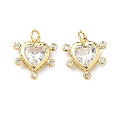 Прозрачный Латунные микро проложить кубического циркония подвески, сердце прелести, долговечный, стойки покрытие, без свинца и без кадмия, со стеклом, реальный 18 k позолоченный, прозрачные, 15.5x16x6 мм, Перейти кольцо: 5.5x1 мм, 3 мм внутренним диаметром