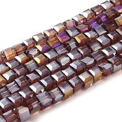 Purple Electroplate Glass Beads Strands, AB Color Plated, Faceted, Cube, Purple, 4~5x4~5x4~5mm, Hole: 1mm, 98~100pcs/strand, 40~43cm