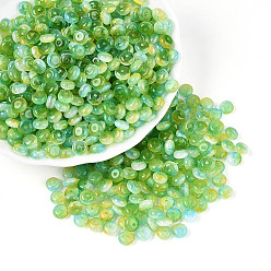 Зеленый лайм Стеклянные бусины, имитация шарики глаза кота, рондель, два тона, зеленый лайм, 6x3~3.5 мм, отверстие : 0.9~1 мм, Около 2720 шт / фунт