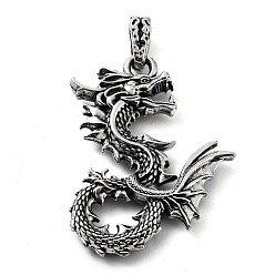 Античное Серебро Сплавочные подвески тибетского стиля, прелести дракона, античное серебро, 46.5x33.5x6.5 мм, отверстие : 8x4 мм