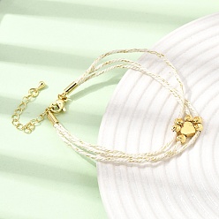 Cornsilk Polyester Multi-Strand Bracelets, Brass Heart Bead Bracelets with 202 Stainless Steel Lobster Claw Clasps, Golden, Cornsilk, 7.09 inch(18cm)