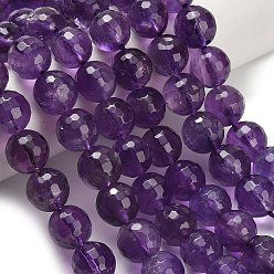 Аметист Природный аметист нитей бисера, круглые, граненые, класса АА +, 9.5~10 мм, отверстие : 0.7 мм, около 38~39 шт / нитка, 14.96''~15.35'' (38~39 см)