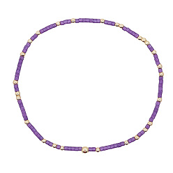 Средняя Орхидея Минималистичные браслеты из стеклянных бусин и латунных бусин для женщин, круглые, золотые, средне орхидеи, 6.89 дюйм (17.5 см)