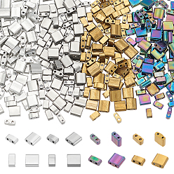 (52) Непрозрачная лаванда 320 шт. 8 стили гальванизированные стеклянные бусины, 2-луночное, прямоугольные, разноцветные, 4.5~5x2~5.5x2~2.5 мм, отверстие : 0.5~0.8 мм