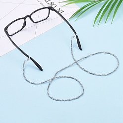 Silver Eyeglasses Chains, Neck Strap for Eyeglasses, with Electroplate Glass Beads, Brass Crimp Beads and Rubber Loop Ends, Silver, 31.3 inch(79.5cm)
