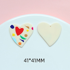 Old Lace Opaque Printed Acrylic Pendants, Heart, Old Lace, 41x41mm