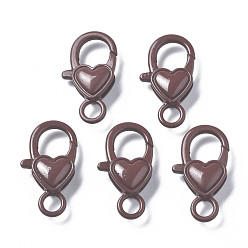 Кокосово-Коричневый Застежки-клешни из экологически чистого сплава, окрашенные распылением, без кадмия, без никеля и без свинца, сердце, кокосового коричневый, 27x15x6.5 мм, отверстие : 4 мм