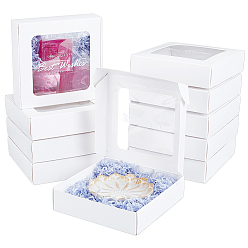 Белый Бумажные упаковочные коробки с наилучшими пожеланиями, с видимым окном из ПВХ, квадратный, белые, 15.7x16x4.5 см