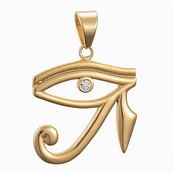 Золотой 304 подвески из нержавеющей стали, со стразами, глаз ра / ре, золотые, 40x36x3.5 мм, отверстие : 11x8 мм