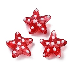 Красный Бусы лэмпворк ручной работы, звезда в горошек, красные, 13~14.5x15~15.5x6.5~7 мм, отверстие : 1.2 мм, около 29~30 шт / нитка, 35.6~37.5 см