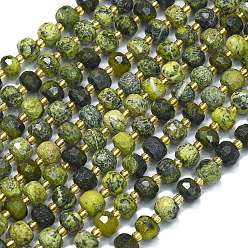 Желтая Бирюза(яшма) Бусы из натуральной желтой бирюзы (яшмы), с бисером, граненые, фонарь, 8~8.5x6.5~7 мм, отверстие : 0.6 мм, около 44 шт / нитка, 15.16'' (38.5 см)