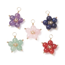 Смешанные камни Кулон из бисера из смешанных натуральных драгоценных камней, с выводами из латунной медной проволоки, , 25x20.5x6.5 мм, отверстие : 3.5 мм