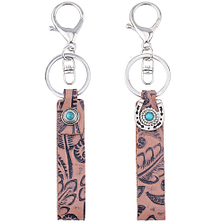 Сиена 2 шт. 2 стили брелки из искусственной кожи бирюзового цвета, с застежками-брелками из сплава, прямоугольные, платина, цвет охры, 144 мм, 1 шт / стиль