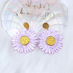 Лиловый Акриловые серьги-гвоздики с цветком, платина, сирень, 59x50 мм