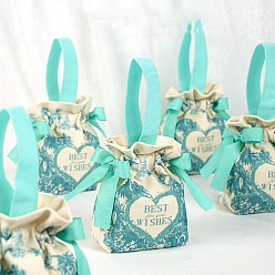 Голубой Портативный тканевый свадебный подарочный пакет, мешок для упаковки подарков на день рождения с цветочным узором, голубой, 15x5x16 см