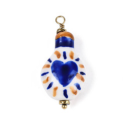 Синий Фарфора ручной работы подвески, бутылочка с подвесками в виде сердечек, с 304 вывод из нержавеющей стали, синие, 35.5x16.5x10 мм, отверстие : 2.5 мм