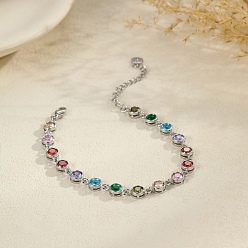 Плоский Круглый 304 Теннисные браслеты из нержавеющей стали с разноцветными кубическими циркониями для женщин, цвет нержавеющей стали, плоско-круглые, 6.85 дюйм (17.4 см)