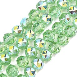 Светло-зеленый Гальванизируйте прозрачное стекло бисер нитей, рондель, граненые, с покрытием AB цвета, светло-зеленый, 7.5~8x6.5~7 мм, отверстие : 1.2 мм, около 70 шт / нитка, 19.29~19.37'' (49~49.2 см)