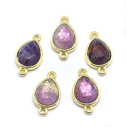 Аметист Соединители звеньев натурального аметиста, с фурнитурой латунной золотого тона, слеза, граненые, 17.5x9.5x5 мм, отверстие : 1.2 мм