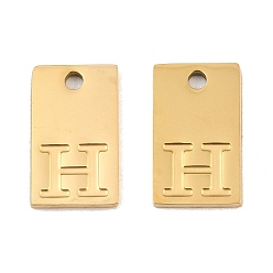 Letter H 304 Stainless Steel Pendants, Rectangle with Letter Charms, Real 18K Gold Plated, Ion Plating(IP), Letter H, 16x10x1.4mm, Hole: 1.8mm