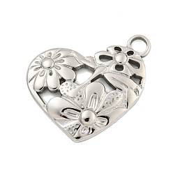 Нержавеющая Сталь Цвет Не тускнеющие 304 подвески из нержавеющей стали, сердце с подвесками в виде цветка и стрекозы, цвет нержавеющей стали, 20x25x2.5 мм, отверстие : 3 мм