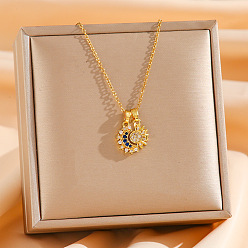 Луна Простой стиль 304 ожерелья с подвесками из нержавеющей стали и кубическими цирконами, золотые, луна, 15.75 дюйм (40 см)