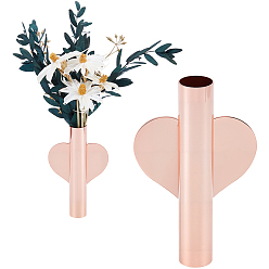 Розовое Золото 2шт. цветочные трубки в форме сердца для настенного крепления, 201 Настенный держатель для вазы из нержавеющей стали, для украшения дисплея цветов, с 2шт. двустороннего скотча EVA, розовое золото , 107x68x20.5 мм