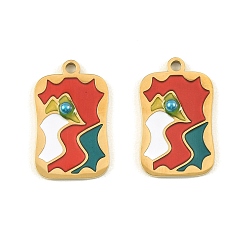 Разноцветный 304 нержавеющей стальной эмали подвески, прямоугольный шарм, с пластиковой жемчужины, ионное покрытие (ip), красочный, 19.5x12x3 мм, отверстие : 1.5 мм