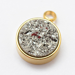 Серебро Гальванизированные природные друживые агатовые прелести, с латунной фурнитурой , плоско-круглые, золотые, серебряные, 12x9x4 мм, отверстие : 2 мм