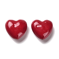 (123L) Белый крем непрозрачный блеск Сердце из латуни, эмали бусы, долговечный, без кадмия и без свинца, стойки покрытие, платина, огнеупорный кирпич, 20x21x10 мм, отверстие: 2 мм