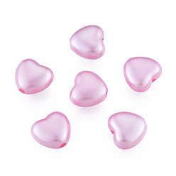 Orchid ABS Plastic Imitation Pearl Beads, Heart, Orchid, 10x11x5.5mm, Hole: 1.8mm