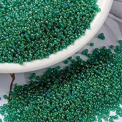 (RR354) Chartreuse Lined Green AB Миюки круглые бусины рокайль, японский бисер, (rr 354) зеленая линия с шартрезом ab, 15/0, 1.5 мм, Отверстие : 0.7 мм , около 27777 шт / 50 г