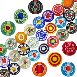 (52) Непрозрачная лаванда 3 нити плоские круглые бусины ручной работы миллефиори стеклянные нити, разноцветные, 8x3 мм, отверстие : 0.5 мм, около 48 шт / нитка, 14.10 дюйм (35.81 см)