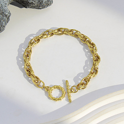 Золотой Текстурированные 304 браслеты из нержавеющей стали с двойными звеньями для женщин, овальные, золотые, 8.15 дюйм (20.7 см)