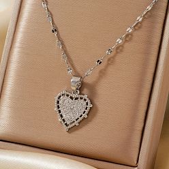Серебро Элегантные латунные подвески в форме сердца с микропаве из прозрачных кубических цирконий, идеально подходит для Дня святого Валентина, серебряные, 15.75 дюйм (40 см)