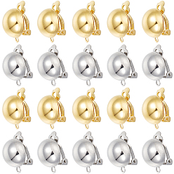 Платина 32шт. 2 цвета полукруглые латунные клипсы фурнитура, с петлями, для не проколотых ушей, платиной и золотом, 20x13 мм, отверстие : 3 мм, 16 шт / цвет