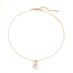 Christmas Socking Рождественские ожерелья с подвесками из цинкового сплава и эмали, золотые, белые, рождественские носки, 16.93 дюйм (43 см), Кулон : 33 мм