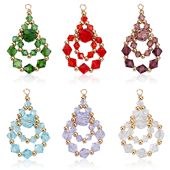 (52) Непрозрачная лаванда 12шт 6 цвета имитация австрийского хрусталя, слеза, с подвесками из натуральной экологически чистой медной проволоки и латунных бусин, покрытых 18k золотом, граненые, разноцветные, 42x25.5x7.5 мм, отверстие : 2.5 мм, 2 шт / цвет