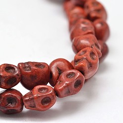 Misty Rose Dyed Synthetic Turquoise Bead Strands, Skull, Misty Rose, 8x6x7mm, Hole: 1mm, about 48~49pcs/strand, 15.3~15.5 inch
