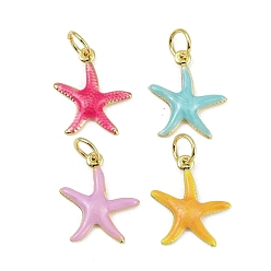 (52) Непрозрачная лаванда Латунь эмаль подвески, очарование морской звезды, с целью перехода в кольце, долговечный, без кадмия и без свинца, стойки покрытие, реальный 18 k позолоченный, разноцветные, 17.5x15.5x2.5 мм, отверстие : 4.5 мм