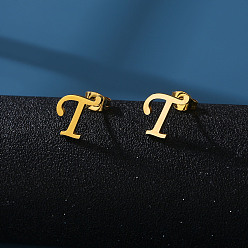 Letter T 201 из нержавеющей стали серьги, золотые, Письмо T, 10x10 мм