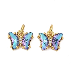 Средний Фиолетовый Кулон из латуни с прозрачным кубическим цирконием, со стеклом, бабочка, золотые, средне фиолетовый, 11x9.5x3 мм, отверстие : 3.5 мм