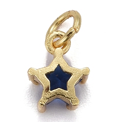 Medium Blue Brass Micro Pave Cubic Zirconia Pendants, Long-Lasting Plated, with Jump Rings, Real 18K Gold Plated, Star, Medium Blue, 8.5x7x4mm, Hole: 3mm