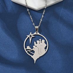 Нержавеющая Сталь Цвет 201 полые ожерелья из нержавеющей стали с молитвенной подвеской в форме звезды для Рамадана и Ид Мубарак, цвет нержавеющей стали, 16.06 дюйм (40.8 см)