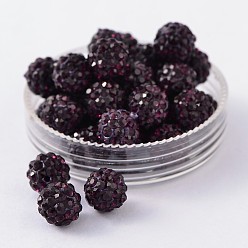 Аметист Бусины со стразами, полимерная глина , pave disco бусины, класс А, круглые, половине просверлил, аметист, 8 мм, отверстие : 1 мм